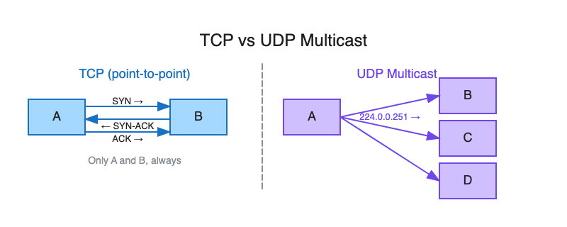 TCP Point-to-Point vs UDP Multicast